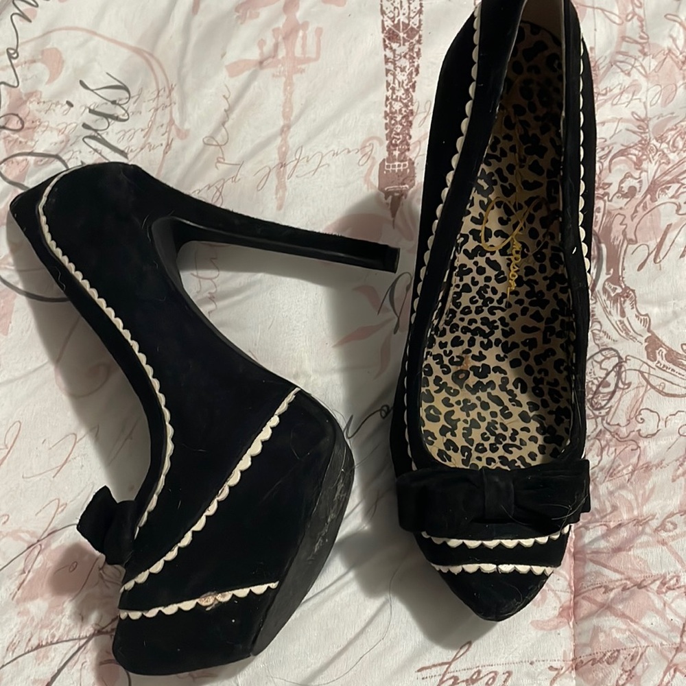 JS Black velvet platform heels